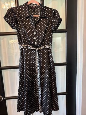 Robbie Bee Black Dress with White Polka Dots & Cap Sleeves